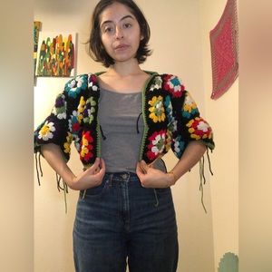SOLD crocheted granny square crop sweater